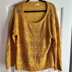 Maurices Mustard Yellow Open Knit Sweater XL Lightweight Boho Pullover
